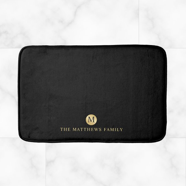 Luxury Black and Gold Personalized Monogram Bath Mat (Creator Uploaded)