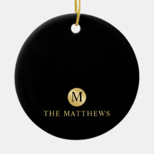 Luxury Black and Gold Personalized Monogram Ceramic Ornament