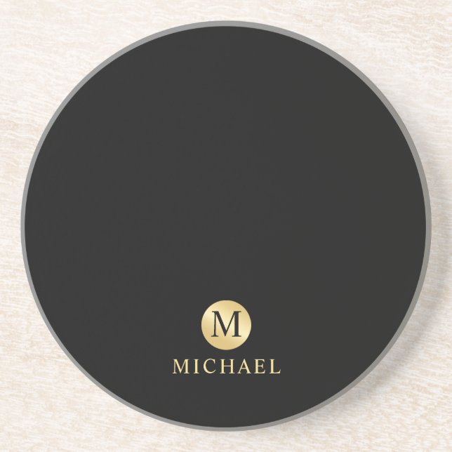 Luxury Black and Gold Personalized Monogram Coaster (Front)