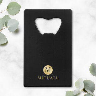 Luxury Black and Gold Personalized Monogram Credit Card Bottle Opener
