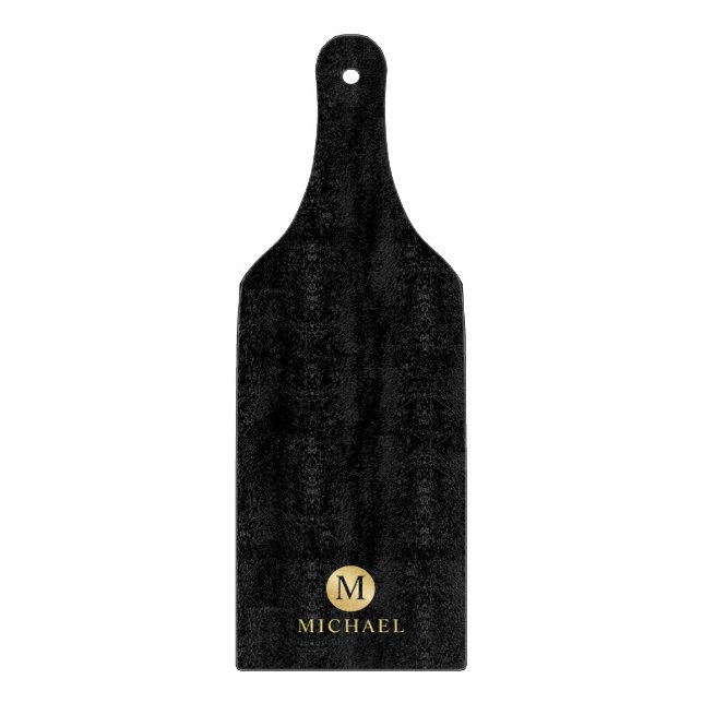 Luxury Black and Gold Personalized Monogram Cutting Board (Front)