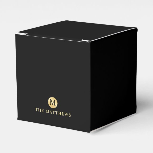 Luxury Black and Gold Personalized Monogram Favor Box (Front Side)