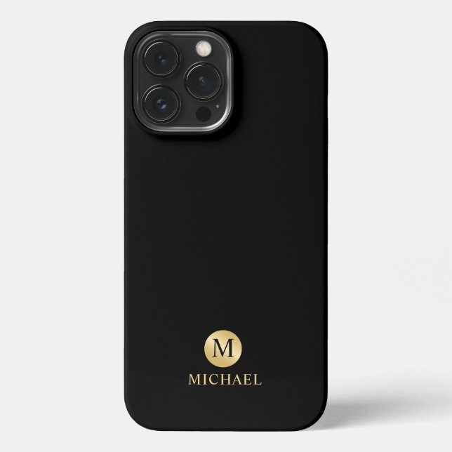Luxury Black and Gold Personalized Monogram iPhone Case (Back)