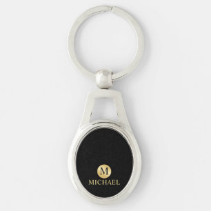 Luxury Black and Gold Personalized Monogram  Keychain