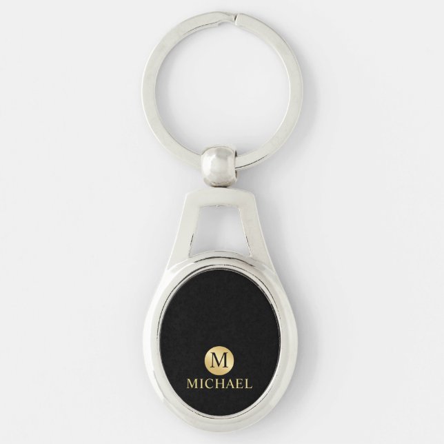 Luxury Black and Gold Personalized Monogram  Keychain (Front)