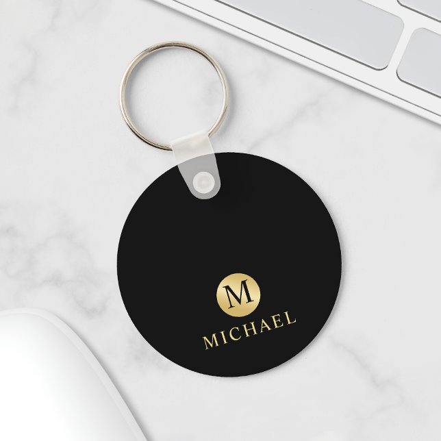 Luxury Black and Gold Personalized Monogram Keychain (Creator Uploaded)