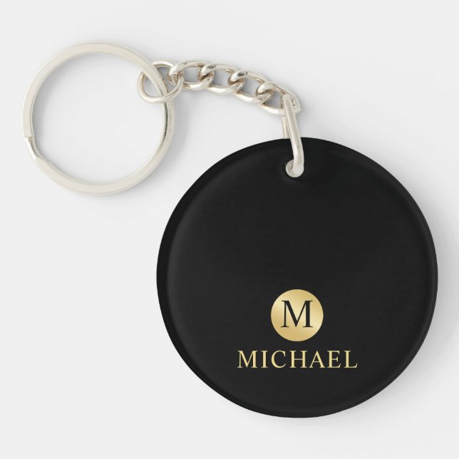 Luxury Black and Gold Personalized Monogram Keychain (Front)