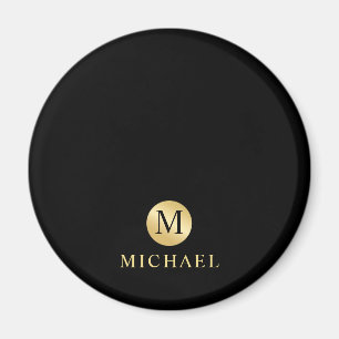 Luxury Black and Gold Personalized Monogram Magnet