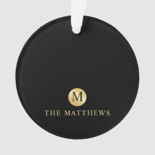 Luxury Black and Gold Personalized Monogram Ornament