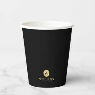 Luxury Black and Gold Personalized Monogram Paper Cups