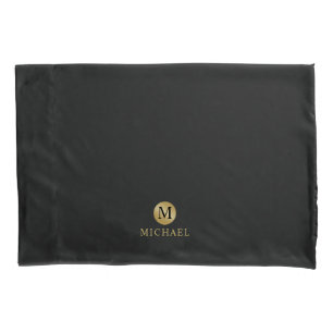Luxury Black and Gold Personalized Monogram Pillowcase