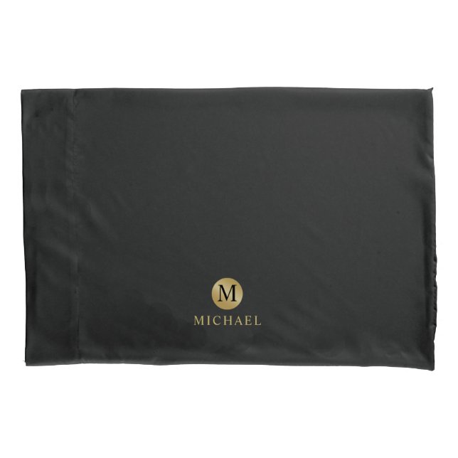 Luxury Black and Gold Personalized Monogram Pillowcase (Front)