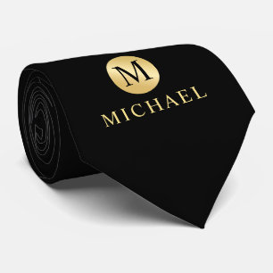Luxury Black and Gold Personalized Monogram Tie