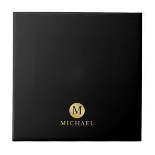 Luxury Black and Gold Personalized Monogram Tile