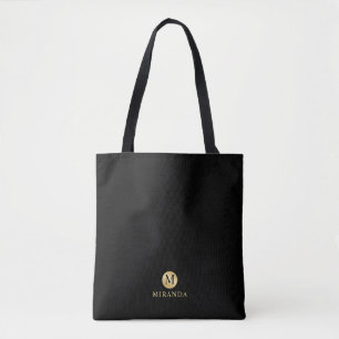 Luxury Black and Gold Personalized Monogram Tote Bag