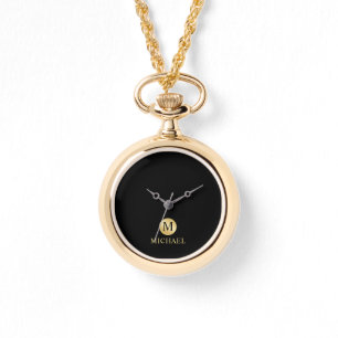 Luxury Black and Gold Personalized Monogram Watch