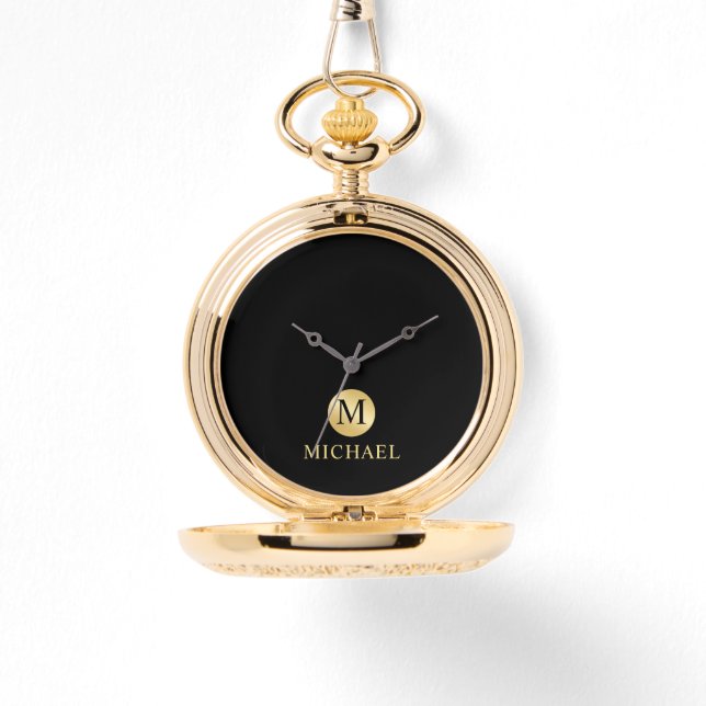Luxury Black and Gold Personalized Monogram Watch (Front)