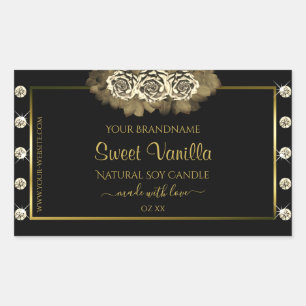 Luxury Black and Gold Product Label Roses Diamonds