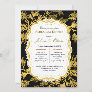 Luxury Black and Gold Rehearsal Dinner Invitation