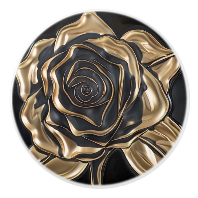 Luxury Black and Gold Rose Ceramic Knob (Front)