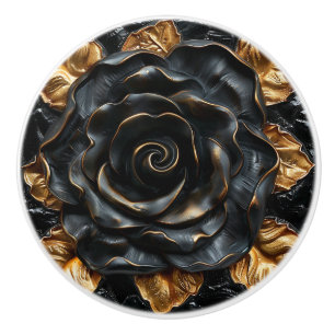 Luxury Black and Gold Rose Ceramic Knob
