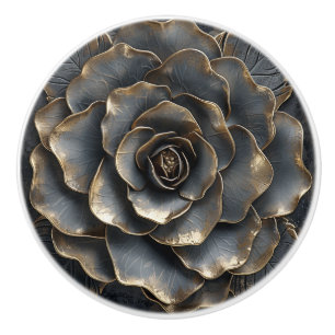 Luxury Black and Gold Rose Ceramic Knob