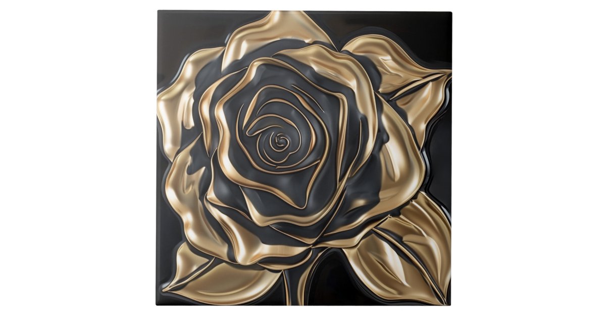 Luxury Black and Gold Rose Tile | Zazzle