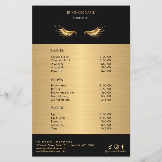 Luxury Black and Gold Salon Price List Flyer (Front)