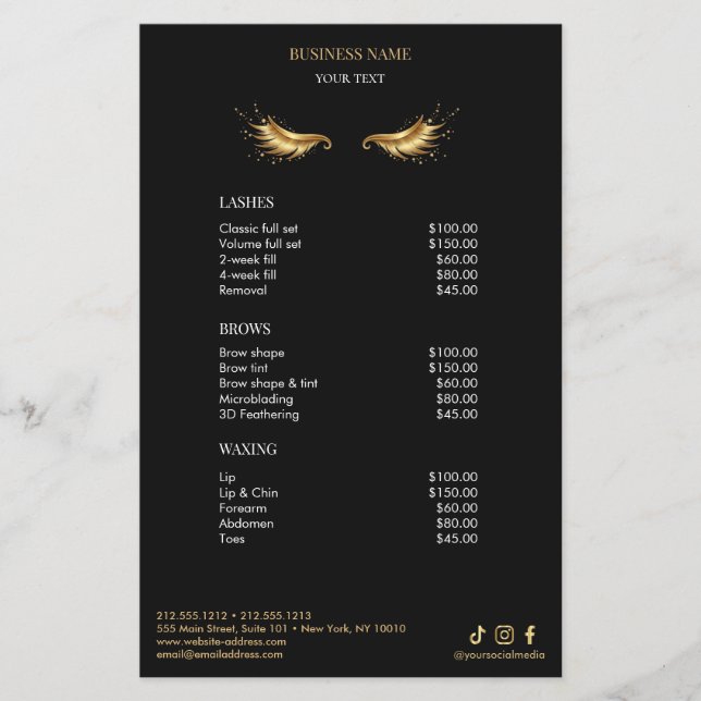 Luxury Black and Gold Salon Price List Menu (Front)