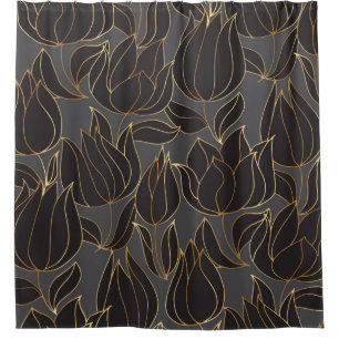Luxury black and gold tulip floral seamless patter