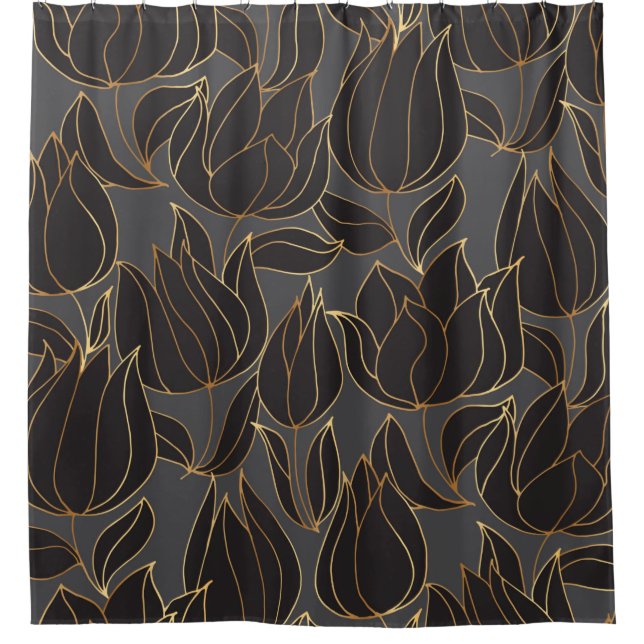 Luxury black and gold tulip floral seamless patter (Front)