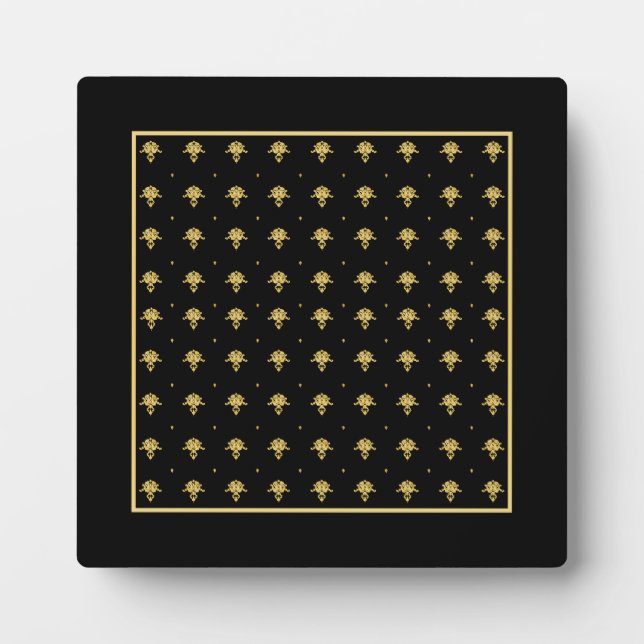 Luxury Black and Gold Vintage Damask Pattern Plaque (Front)