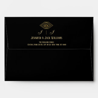 Luxury Black and Gold Wedding Envelope with Wildfl