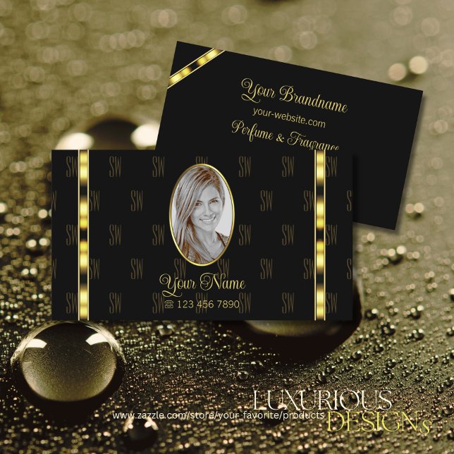 Luxury Black and Gold with Photo Patterned Letters Business Card (Creator Uploaded)