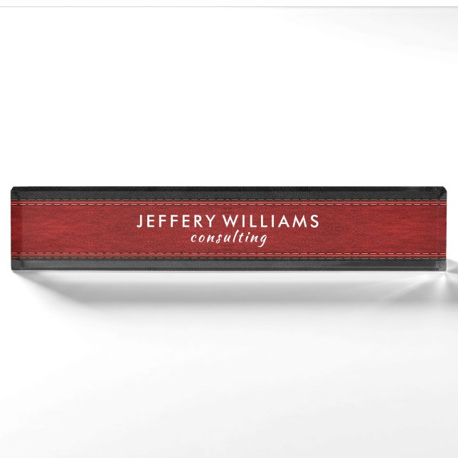 Luxury black and red vintage leather nameplate (Front)