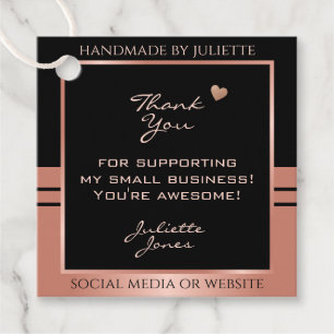 Luxury Black and Rose Gold Packaging Thank You Favour Tags