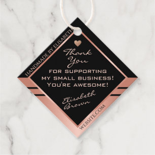 Luxury Black and Rose Gold Packaging Thank You Favour Tags