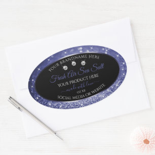 Luxury Black and Royal Blue Glitter Product Labels