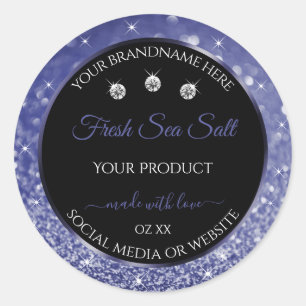 Luxury Black and Royal Blue Glitter Product Labels