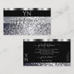 Luxury Black and Silver Sparkling Glitter Monogram Business Card