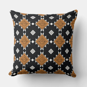 Luxury Black and Tan Traditional Tribal Pattern Th Throw Pillow