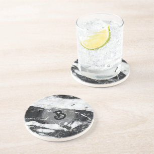 Luxury Black And White Marble Personalized Coaster
