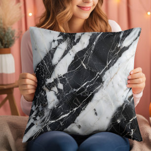 Luxury Black And White Marble Throw Pillow