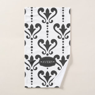 Luxury Black and White Personalized Hand Towel
