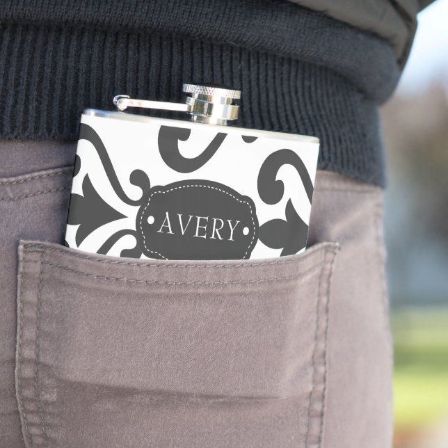 Luxury Black and White Personalized Hip Flask (In Situ)