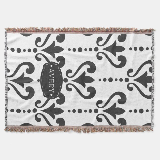 Luxury Black and White Personalized Throw Blanket (Front)