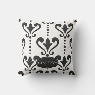 Luxury Black and White Personalized Throw Pillow