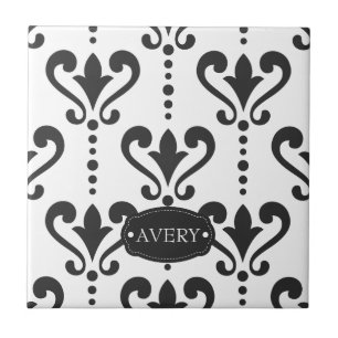 Luxury Black and White Personalized Tile