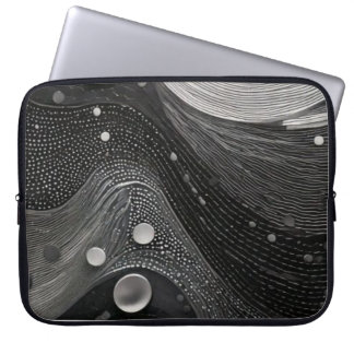 Luxury black and white waves laptop sleeve