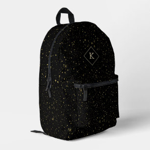 Luxury Black Background Gold Sparkles Monogram Printed Backpack
